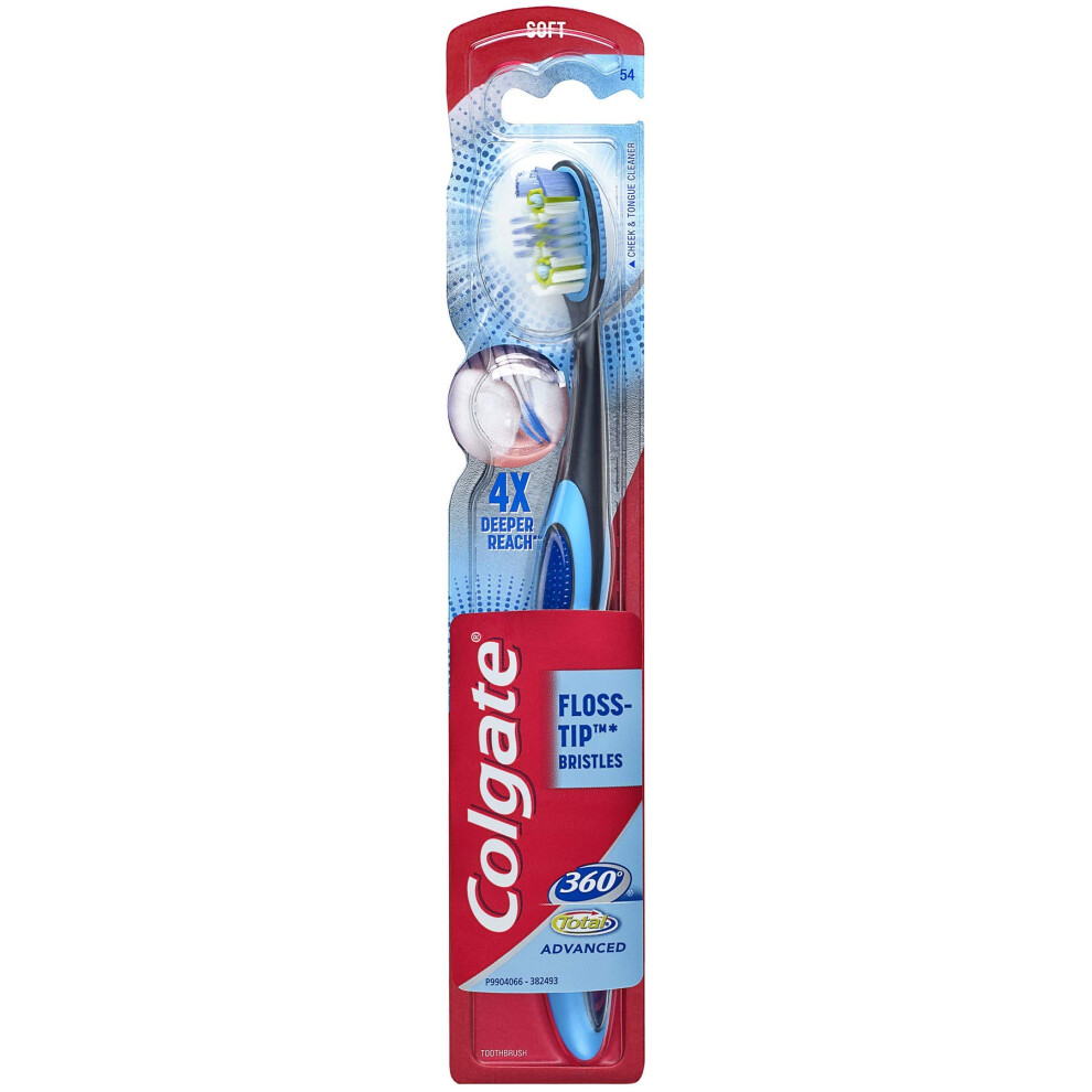 Colgate 360 Total Advanced Floss-Tip Bristle Toothbrush  Black and Blue  Solar Powered  Unisex-Adults-image-OPC-PH52RYV-NEW