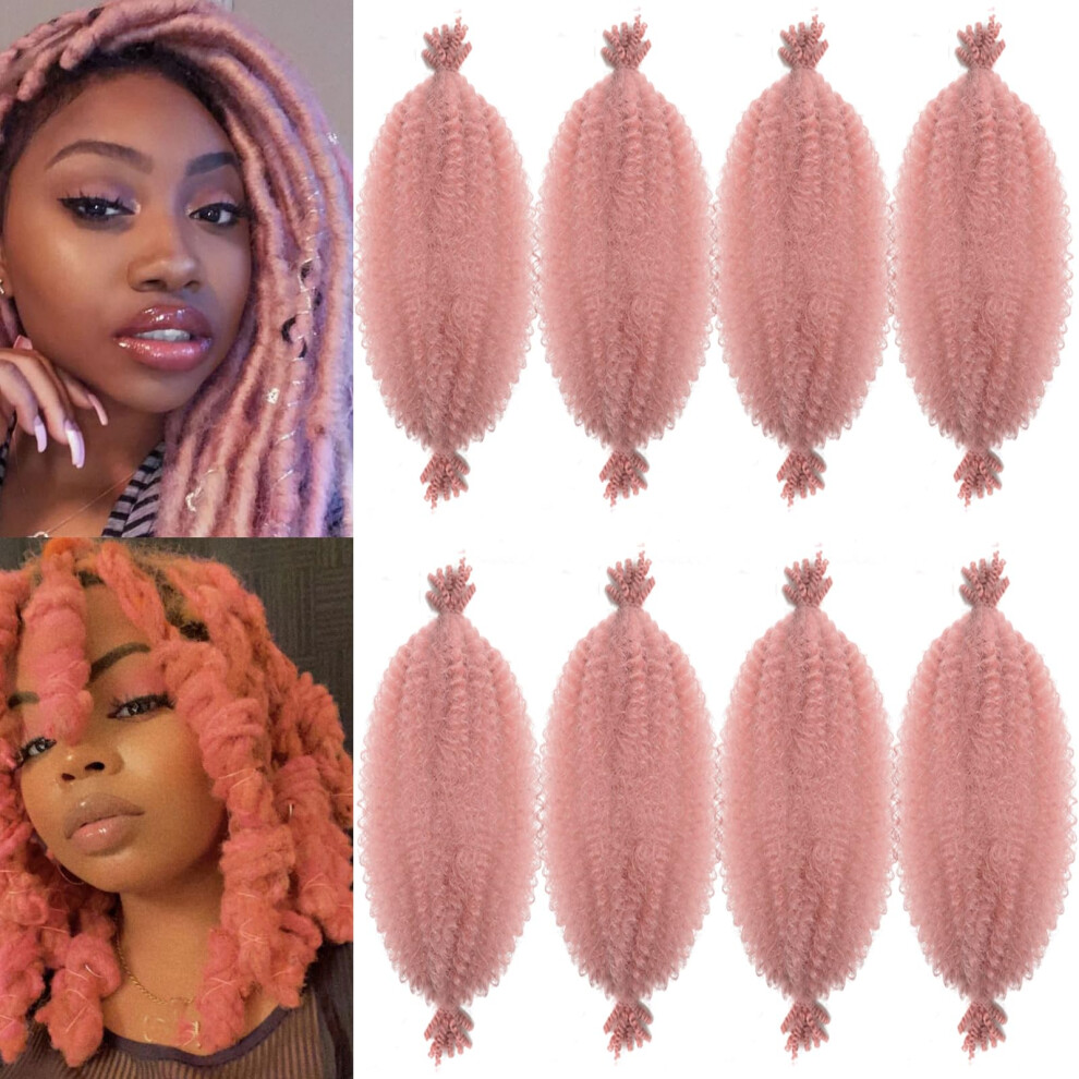 Miyamarch Unisex Pink 8 Packs Springy Afro Twist Hair Marley Twist Braiding Hair 8 Inch Kinky Twist Short Faux Locs Wrapping Hair For Soft Locs Passion Hair Extensions
