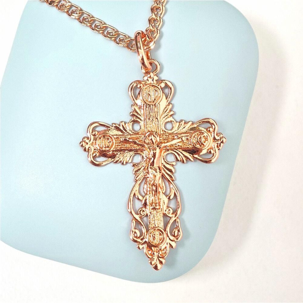 (rose gold, 50CM) Cross Pendant Rose Gold Color Necklace Women's Elegant Color-preserving Jewelry
