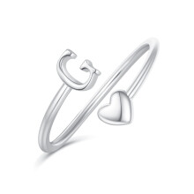 Herzring mit Initialen f   r Teenager-M   dchen und Frauen     stapelbarer, verstellbarer Silberring mit dem Buchstaben G     Weihnachtsgeschenke