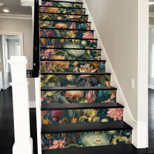 REDAMANCY Exotic Wildflowers Botanical Boho Vintage Plants Peel and Stick Vinyl Stair Riser Decals Staircase Tile Stickers Decor Modern Marble Decora