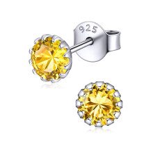 ChicSilver Orecchini a lobo rotondi con pietra portafortuna di novembre per donna, orecchini con piccola pietra preziosa e topazio giallo, orecch