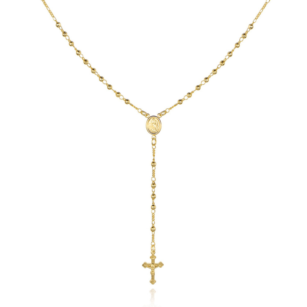 Barzel 18K Gold Plated Virgin Mary Rosary Bead Cross Necklace - Made In Brazil (18 Inches)