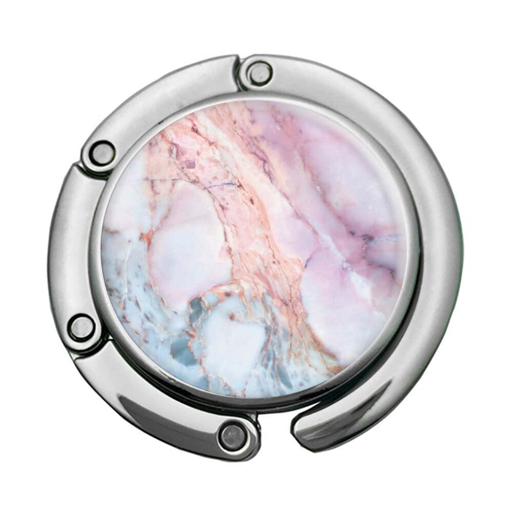 Faltbarer Handtaschenhaken, Damentaschen-Tischaufh Nger-Kollektion, Schreibtischhaken F R Handtaschen (1 Packung, Rosa-Blauer Marmorhaken)-image