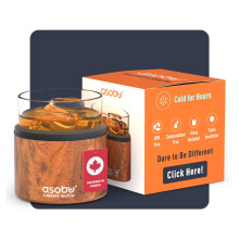 Bicchiere da whisky Asobu con custodia isolante in acciaio inossidabile, 10,5 once (legno naturale)