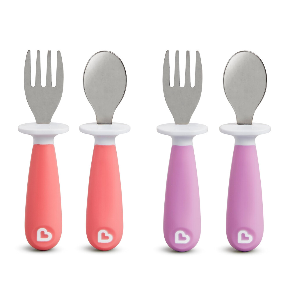 Munchkin? RaiseToddler Fork and Spoon Utensil Set  Rest Keeps Tip Off Table  BPA Free  4 Pack  Pink/Purple