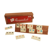 Front Porch Classics Rummikub Vintage Edition in custodia interamente in legno con 4 vassoi per giocatori integrati e 106 tessere Rummikub per 2-