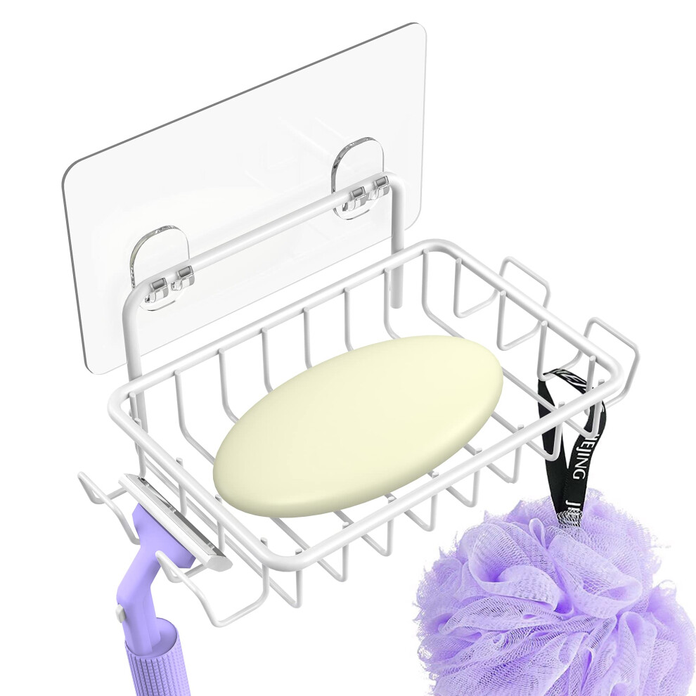 Porte-savon mural Nieifi avec 4 crochets, adh   sif en acier inoxydable, blanc