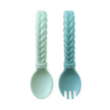 Itzy Ritzy siliconen lepel- en vorkset; Babybenodigdheden met een babyvork en -lepel met gevlochten handgrepen met lus - Gemaakt van 100% food grade