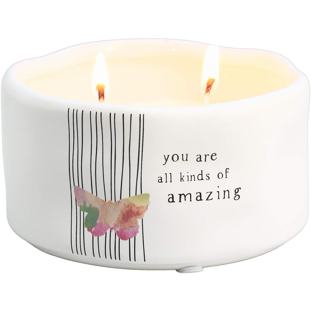 Pavilion Gift Company You are All Kinds of Amazing - Double Wick Butterfly Candle in Ceramic with 100% Soy Wax & Cotton Wicks - Tranquility Scent-image-OPC-PH558MW-NEW