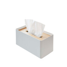 Yamazaki Home Rin Herbruikbare Tissue Box Cover Metalen Houder Container Case met Natuurlijk Houten Deksel - Staal