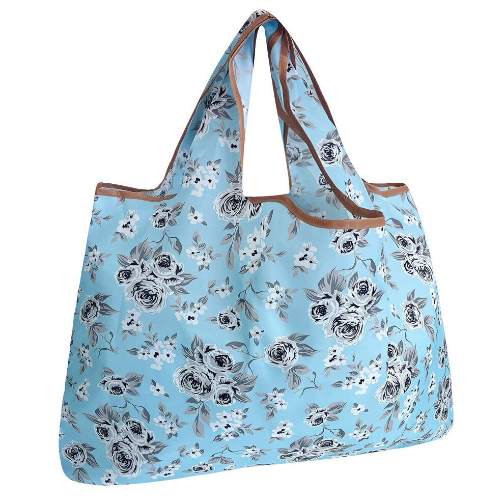 AllyDrew Borsa Pieghevole Grande In Nylon Riutilizzabile Per La Spesa, Motivo Floreale Grigio-image