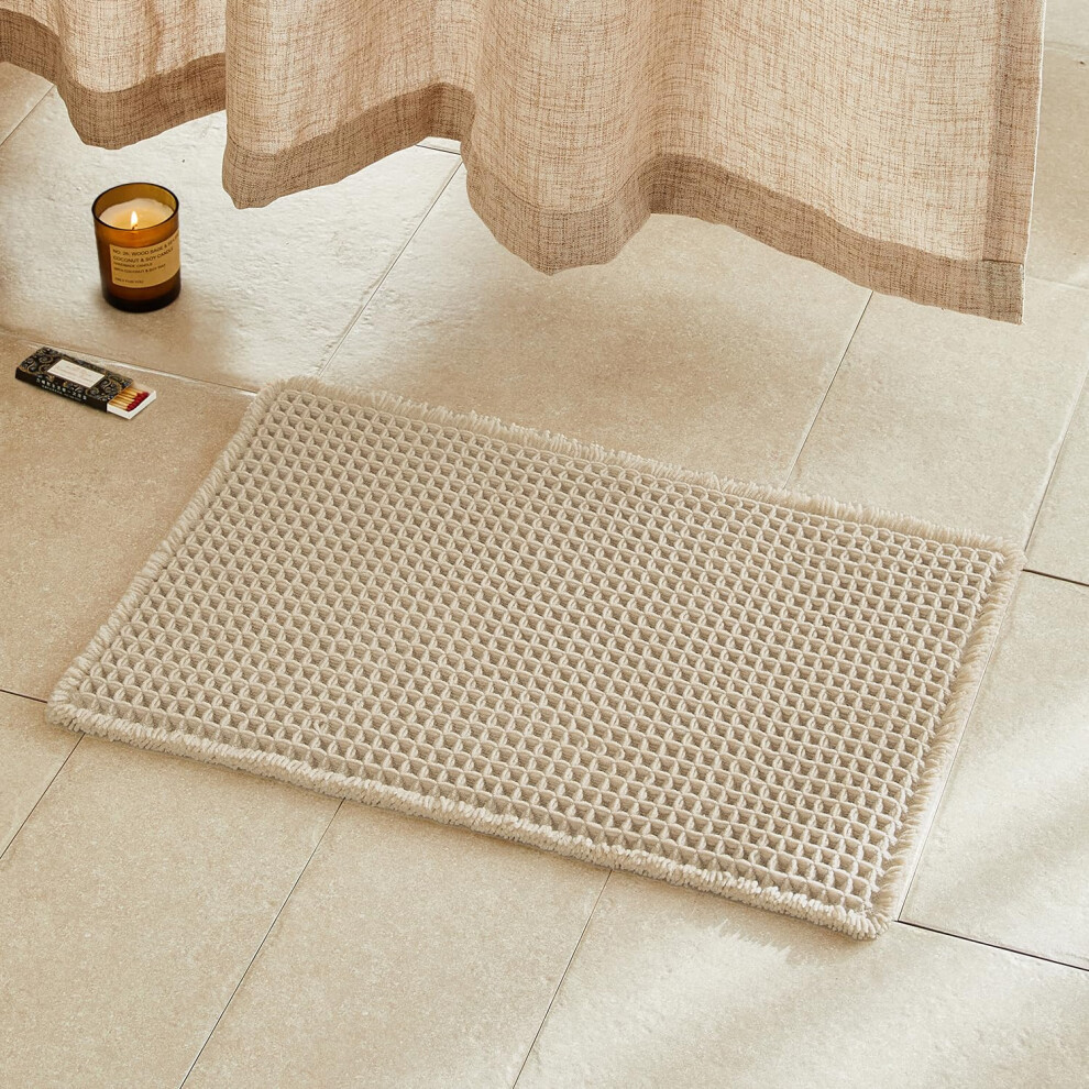 Tapis de salle de bain beige TYUU, gaufré, antidérapant, lavable, super absorbant, séchage rapide, style bohème, décoration de salle de bain, 61