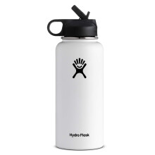 Hydro Flask Vakuumisolierte Edelstahl-Wasserflasche mit breiter ffnung und Strohhalmdeckel (wei , 32 Unzen)