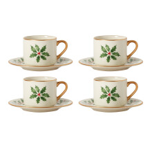 Lenox 894178 Holiday 4-delige espressokop- en schotelset Kerstservies Hosting