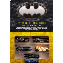 Set di 5 macchinine giocattolo pressofuse Hot Wheels in scala 1:64, composto da 5 veicoli per l'85    anniversario di Batman con 5 diverse repliche