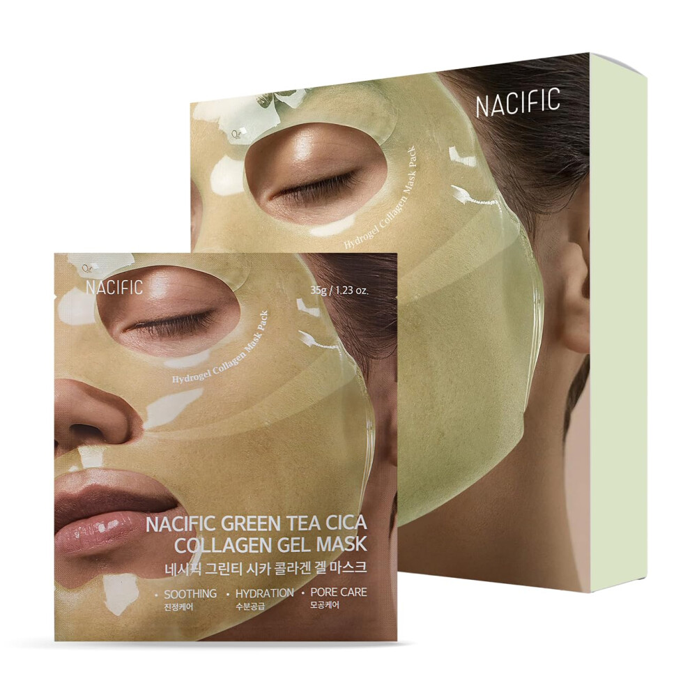 Nacific Green Collagen Gel Facial Mask ( Tea Cica) 4Ea Set Hydrogel Deep Korean Face Mask Hydrating Overnight Elasticity Firming Pore Minimizing For Al