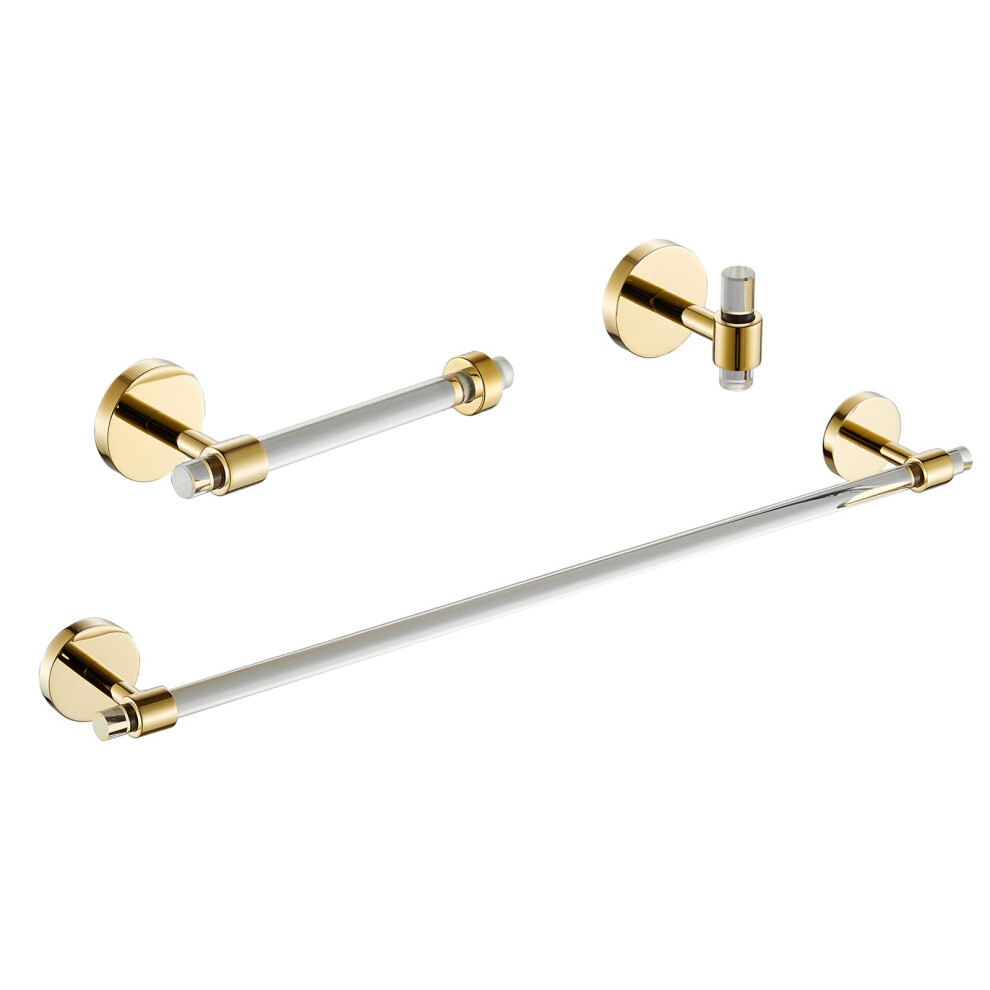 Ensemble De 3 Accessoires De Salle De Bain : Porte-Serviettes Mural 40,6 Cm + Porte-Papier Toilette + Crochet, Barre Porte-Serviettes En Acryliqu-image