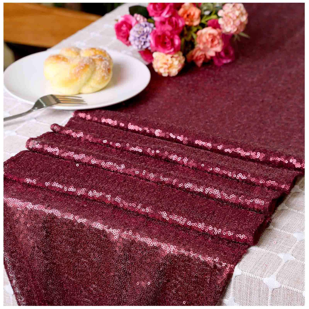 LQIAO Sequin Table Runner Wedding Matte Burgundy-12x72in  Wedding Events Sequin Tablecloth-image-OPC-PH55K6M-NEW