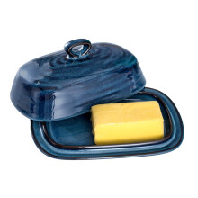 Hasense porseleinen botervloot met deksel, afgedekte botercontainer met handvat Design voor aanrecht blauw
