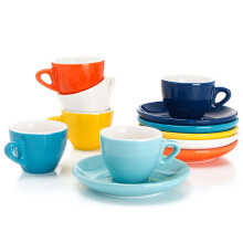 Sweese 2 Ounce espressokopjes met schoteltjes porseleinen espressokopjes set van 6 - warm geassorteerde kleuren