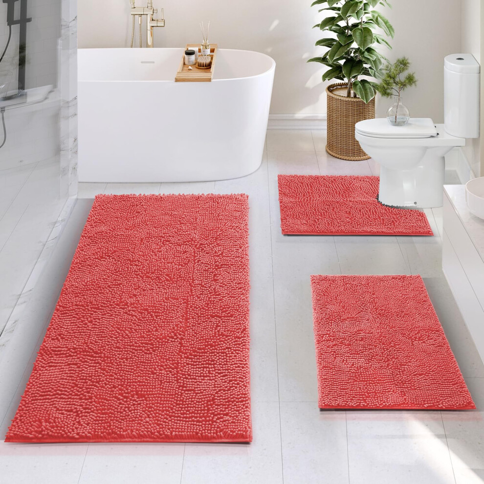 Hearth & Harbor Bathroom Rugs  Chenille Bath Mat - Machine Washable Bath Mats for Bathroom Non-Slip Backing Rubber  Quick Dry Bathroom Mat - Rose Bath-image-OPC-PH8M7JX-NEW
