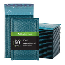 Quality Park Bubble Mailers  4 x 8 Shipping Envelopes  Self-Seal  Small Blue Padded Envelopes  Redi-Strip Peel Off Closure  50 Per Box (QUA85909)