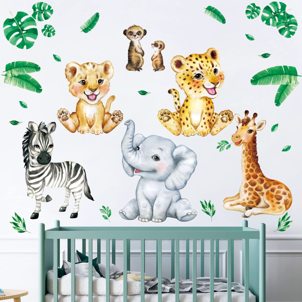 Decowall Men's Ds9-8067 Baby Jungle Animals Wall Stickers Decals Kids Nursery D?Cor Baby Safari Boys Room Art Wallpaper Girl Decorations Elephant Lion Playr