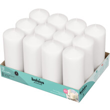 BOLSIUS 12 White Pillar Candles - 2.7 x 6.7 Inches Unscented Candle Set - 62 Hours - Dripless & Smokeless Clean Burning Dinner Candles