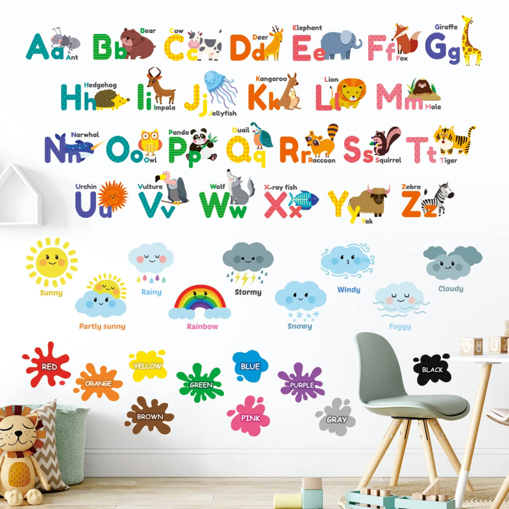 Ds12-8070N Animal Alphabet Numbers Colour Weather Kids Wall Stickers Decals Playroom Letters Decor Bedroom Abc Nursery Classroom Toddlers Lea Decowall