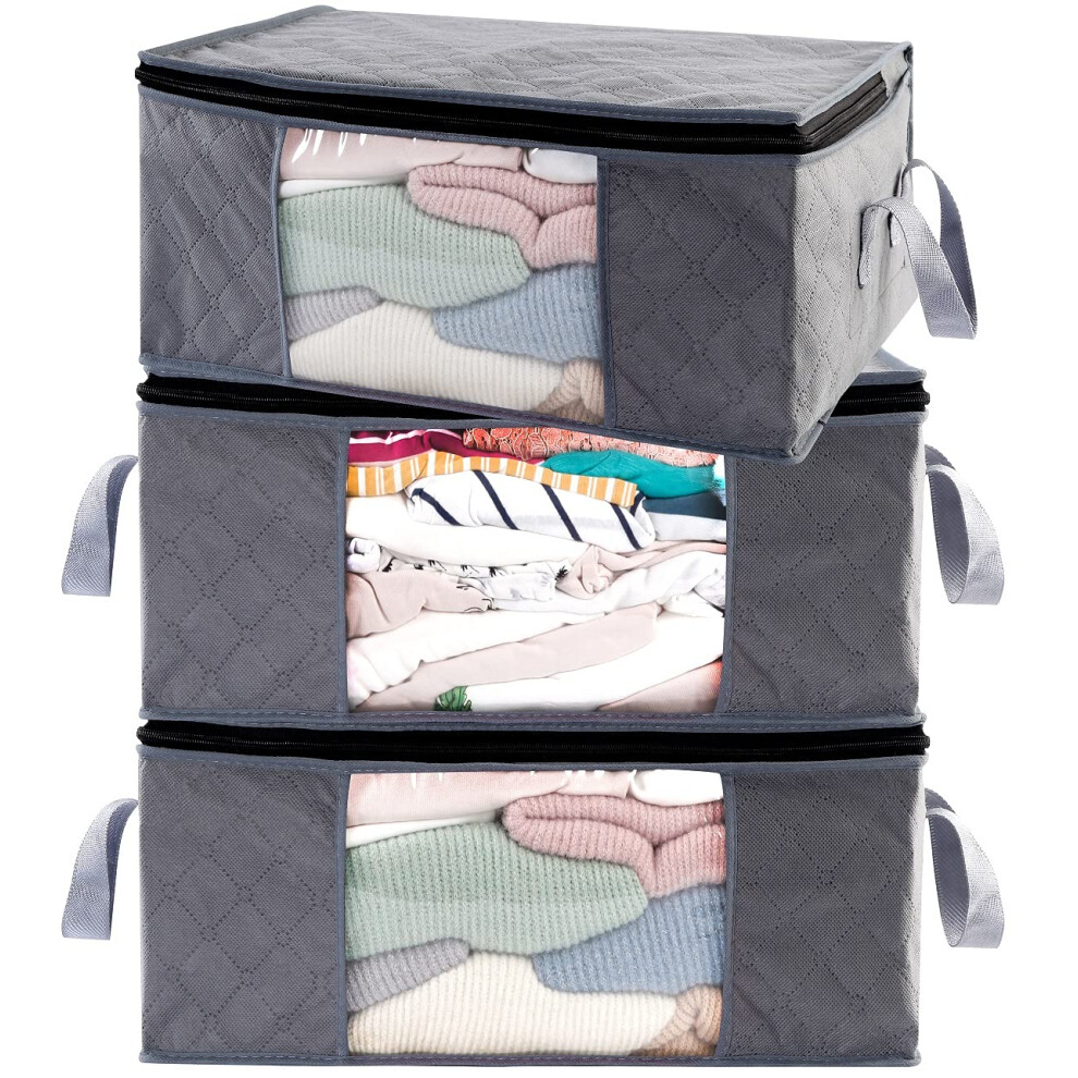 ABO Gear Storage Bins Storage Bags Closet Organizers Sweater Storage Clothes Storage Containers 3pc Pack Gray (G01)