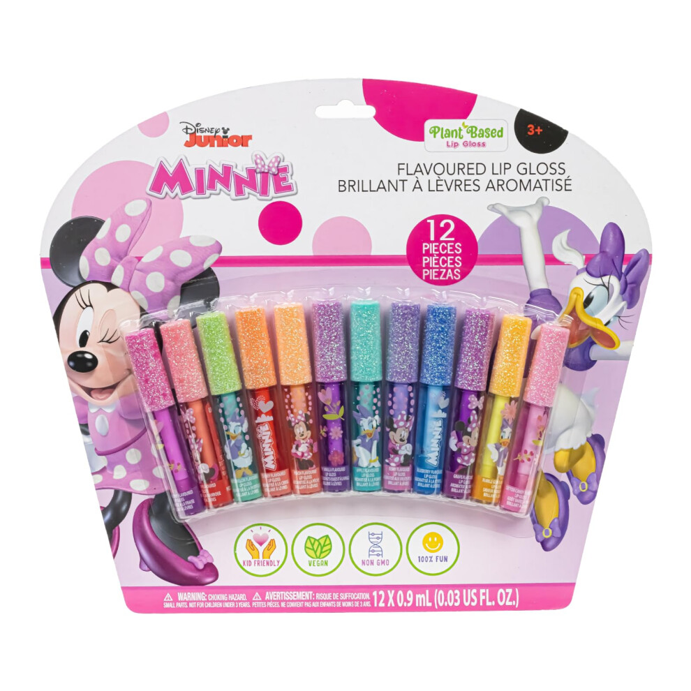 Townley Girl Minnie Mouse 12 Piece Plant Based Lip Gloss, Girls Party Favours, First Makeup Set For Girl, Perfect For Parties, Sleepovers And Birthday Gifts