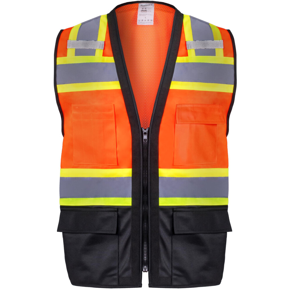 ProtectX 6-Pocket Class 2 High Visibility Safety Vest for Men Women  Reflective Vest with Zipper Front & Mesh Back  Hi Vis Vest for Work & Constructio-image-OPC-PGFPC8T-NEW