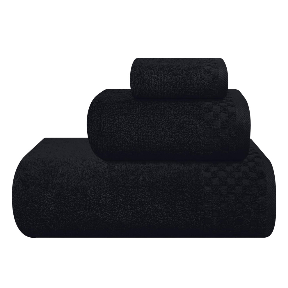 Myown Set Di 3 Asciugamani In Cotone Ultra Morbido, Contiene Un Asciugamano Da Bagno Oversize 70 X 140 Cm, Un Asciugamano 40 X 60 Cm E Un Letto Da 30 X 30 Cm, Nero-image