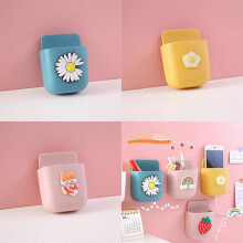 (As show, One size) 3 Pieces (Blue Lake Daisy, Poached Egg, Baby Girl) ABS Wall Mounted Organizer Box for Mobile Phone Charging Stand, Remote Control Storage Box