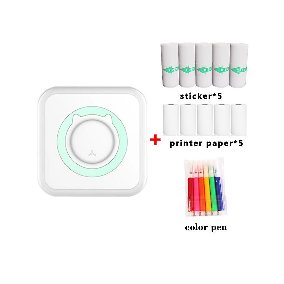 (As show, One size) Mini Thermal Printer, Portable Inkless Bluetooth Printer With 5 Sticker Rolls And 5 Thermal Paper Rolls, Compatible With Android/ios, For Memo, Diy, P