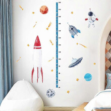 (As show, One size) Rocket Wall Stickers Planets Height Measure Chart Wall Sticker Space Wall Decoration Baby Boy Bedroom Living Room