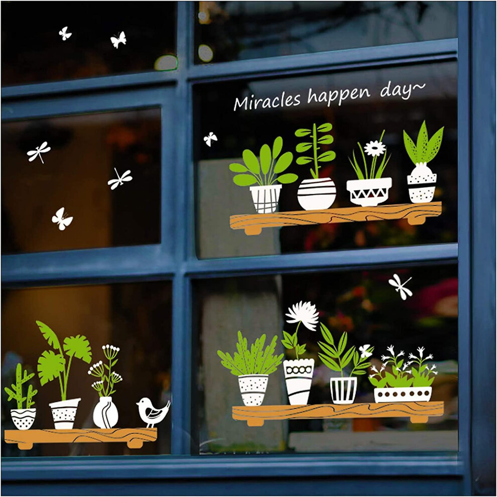 (As show, One size) Double Sided Window And Wall Stickers Green Plants Removable Decoration For Living Room Bedroom Cafe Glass Door
