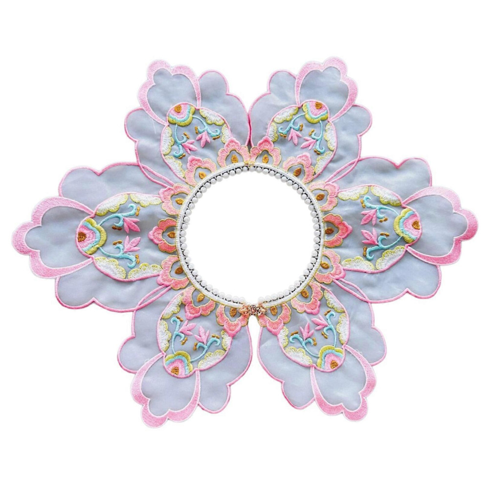 (As Show, One Size) Chinese Style Vintage Embroidered Pink Flower Small Shawl Wrap Pearl Beaded Detachable False Collar Dresses Capelet Pink 7683012602894