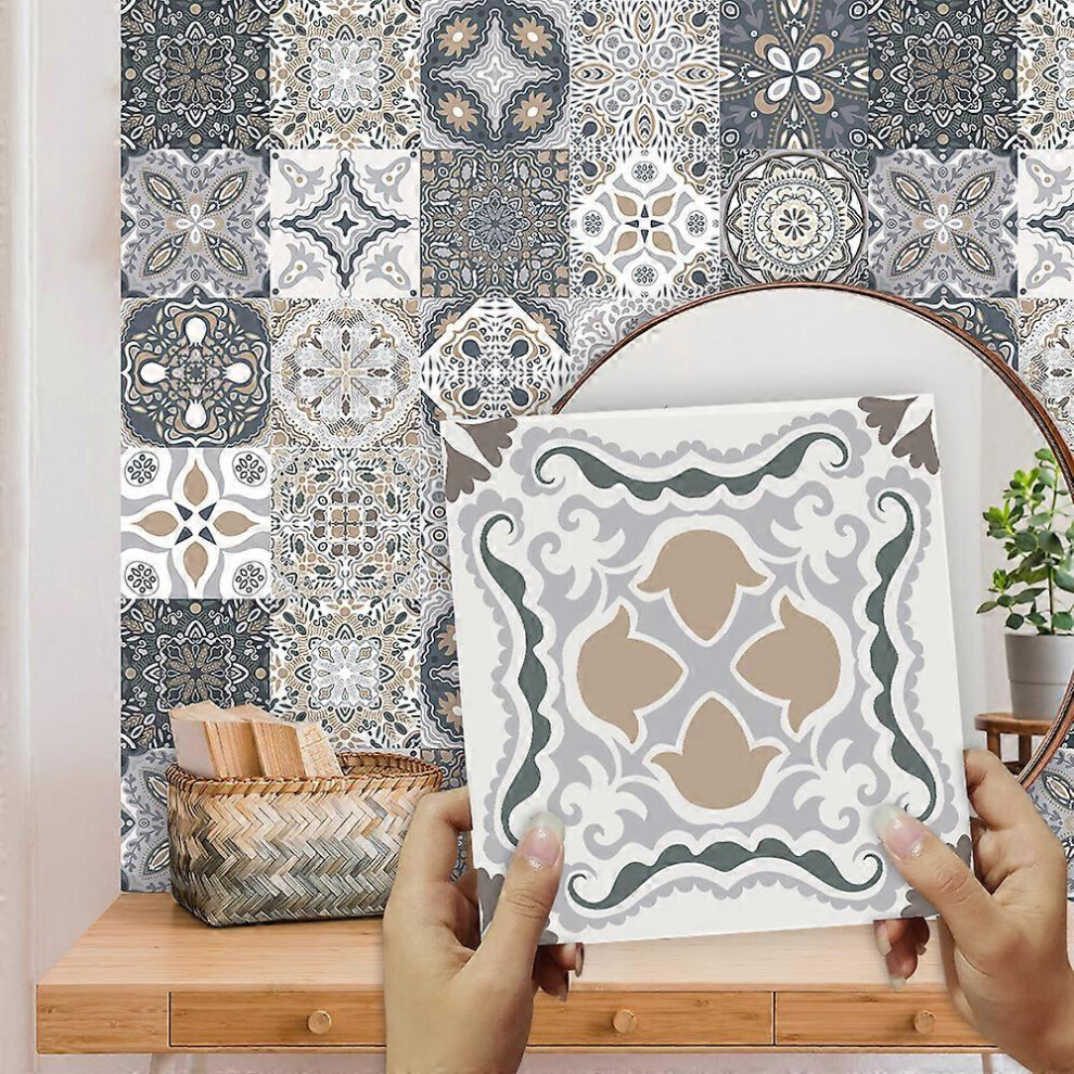 (As show, One size) Bathroom and kitchen tile stickers 24 pieces 10x10 cm - PS00023 Waterproof PVC adhesive wall decoration Mosaic cement tiles