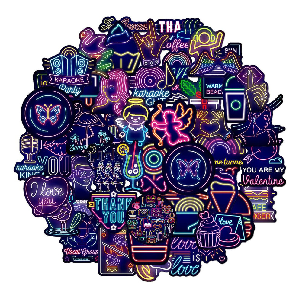 (As show, One size) [50pcs]neon Stickers Graffiti Vinyl Neon Stickers Pack Deco Sticker For Teens Kids Girls Adults Laptop, Suitcases, Motorcycle, Ska