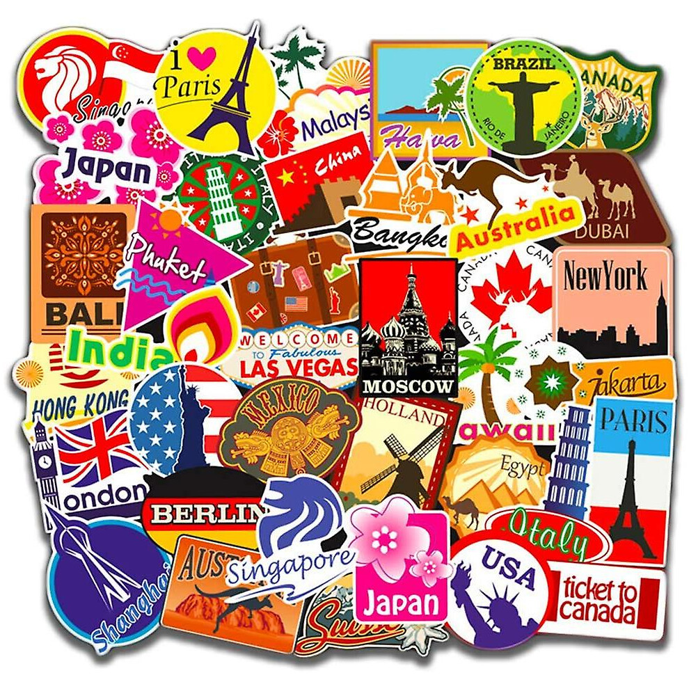 (As show, One size) 100pcs Retro Vintage Stickers, Street Stickers, Vinyl Stickers Decals For Luggage, Travel Suitcase, Skateboard, Guitar, Laptop, Ph