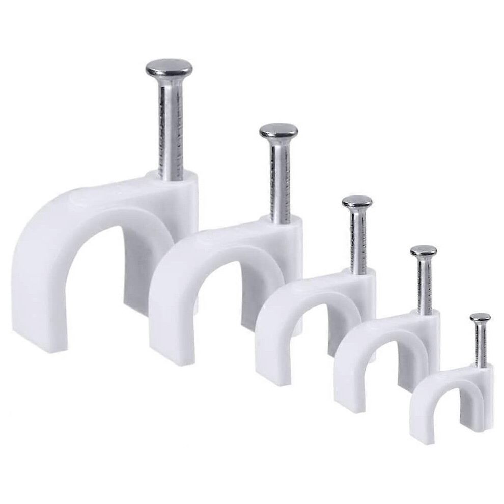 (As Show, One Size) 500Pcs Round Cable Ties With Steel Nail, Agptek 5 Different Size 4Mm/5Mm/6Mm/8Mm/10Mm Cable Ties, Wire Fastener And Organizer, Whi 3152185907098
