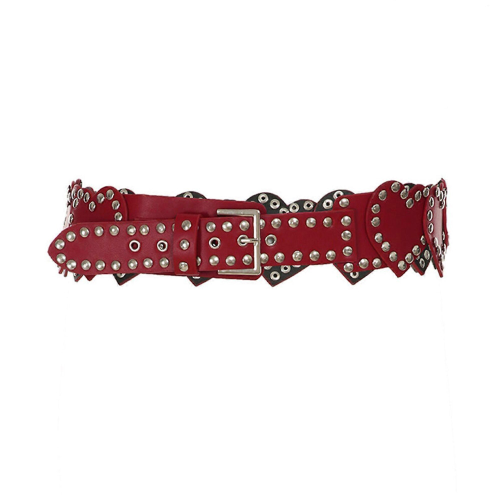 (Brown, One Size) Classical Heart Pu Leather Belt Rivet Punk Waistband For Fashionable Women And Trendsetters Waist Decorative Accessories Red 7683012604010