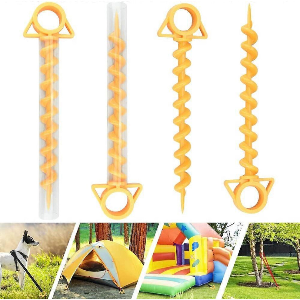 (As show, One size) 4 Pcs Plastic Tent Pegs Orange Sardine Tent Peg with 4 Pcs Plastic Pipe Tent Canvas Stake Length 28cm Anti-Corrosion for Lawn Awnings Beach Tarps Camp