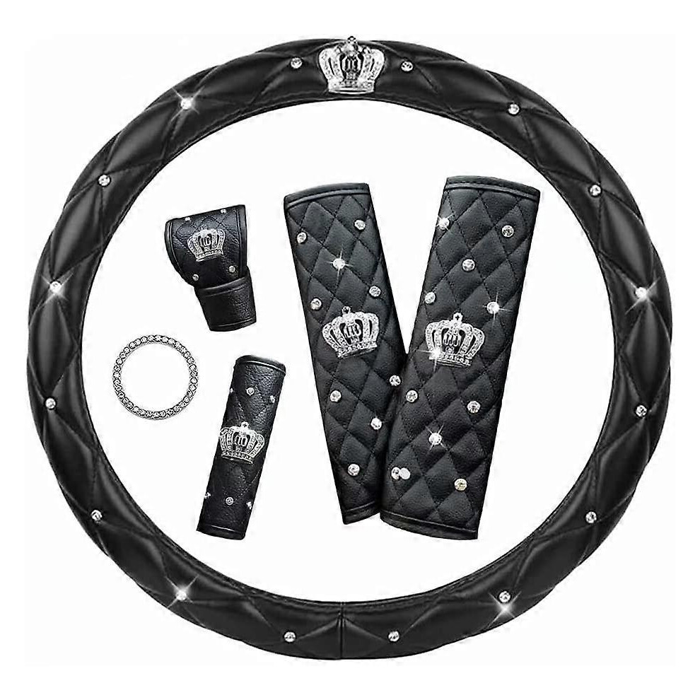 (As show, One size) PU Leather Car Steering Wheel Cover Sequin Steering Wheel Cover Rhinestone Steering Wheel Cover Car Auto Interior Decoration for W