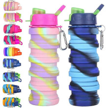 (As show, One size) 500ml Collapsible Sports Silicone Water Bottle2 PiecesCamping and Hiking Water Bottles, BPA Free, Easy to Carry, For Travel, Gym, Cycling, Collapsible
