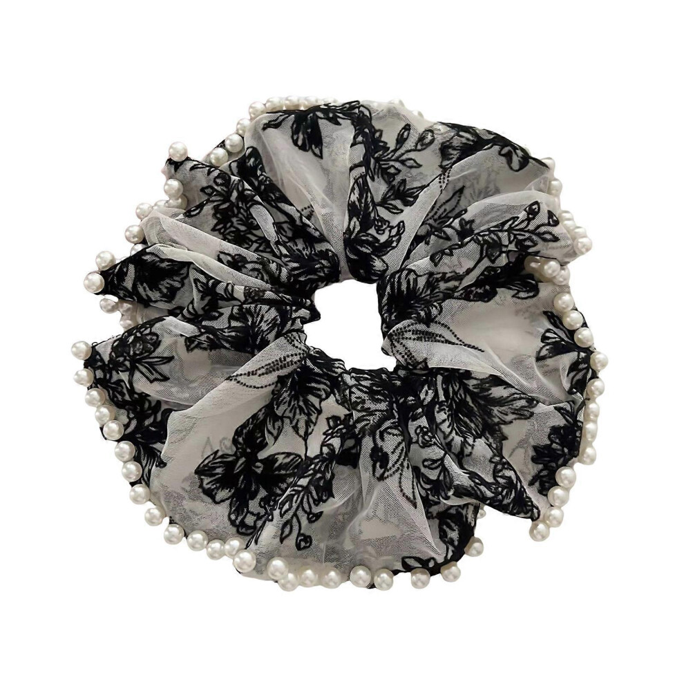 (Embroidered Pearl Be, One Size) Oversized Hair Scrunchies Pearls Hair Scrunchy Elastic Hairpieces Thick Bun Hair Rope Lady Hair Decoration Embroider 7683012605482