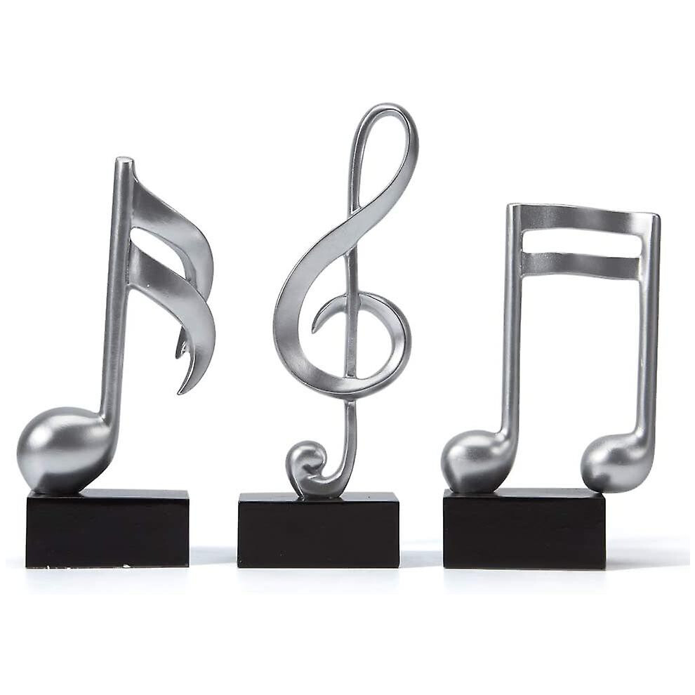 (As Show, One Size) Art 3Pcs Music Note Statue Decoration Sculpture Resin Figurine Arts 19Cm Silver