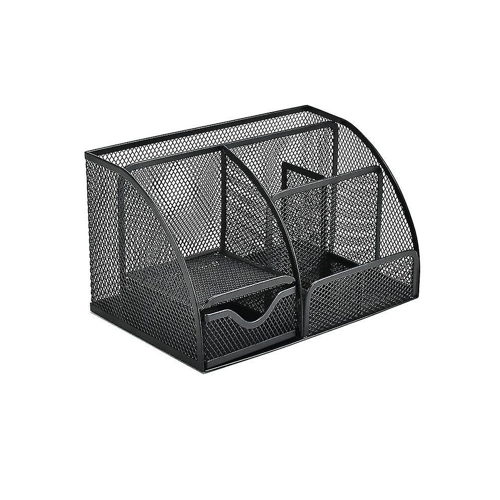 (As show, One size) Office Storage, Metal Mesh Desk Organizer With Drawer And Pen Holder, 6 Sorting Compartments For Pens, Staplers, File Clips, Sticky Notes, Black
